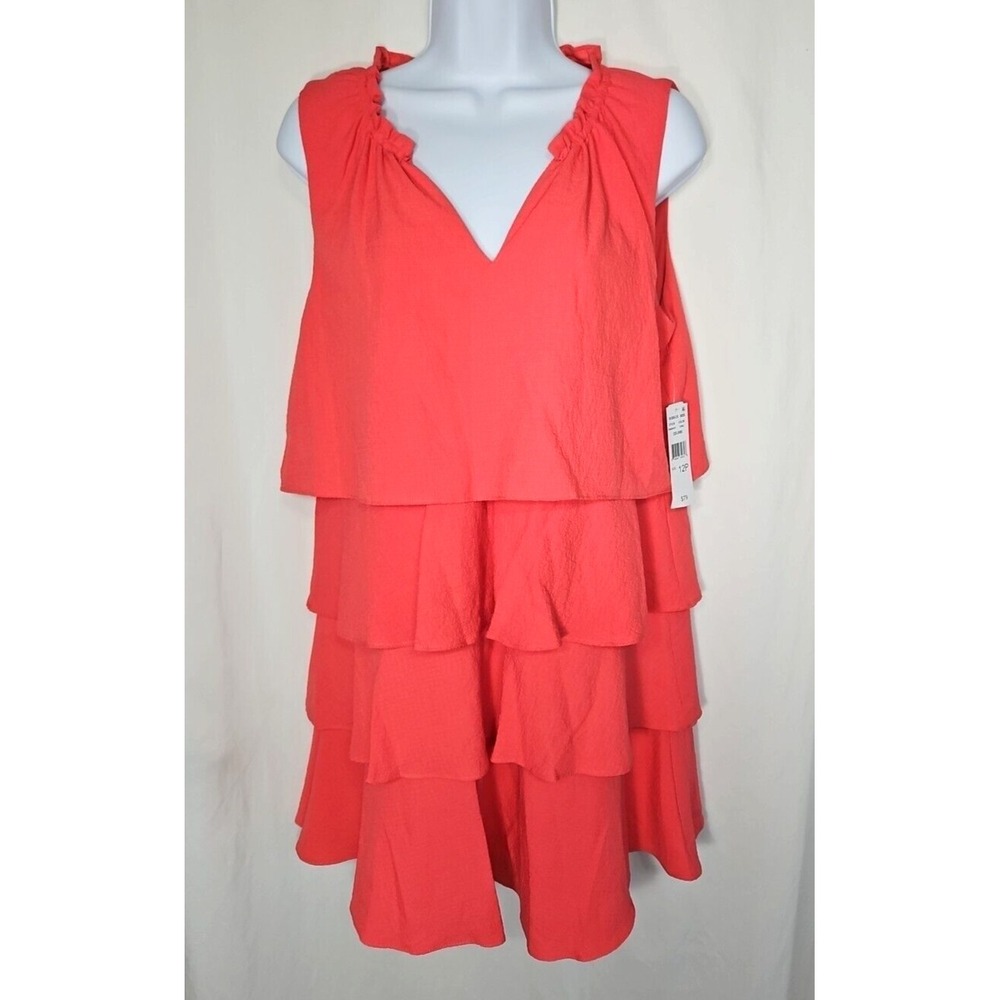Robbie Bee Women's Coral Pink Sleeveless Tiered Pullover Dress‎ Size 12 Petite